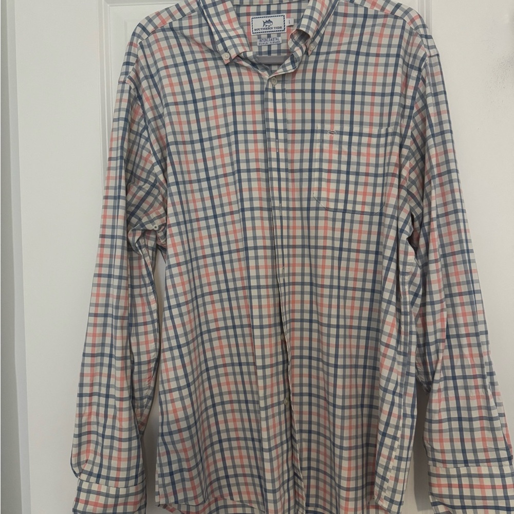 Southern Tide Blue and Red Plaid Button Down Shirt